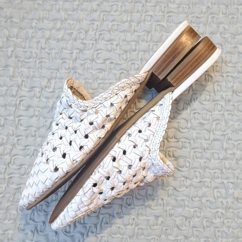 Trotters Women's White Woven Leather Mule Slides Size 9N Coastal‎ Chic Loafers